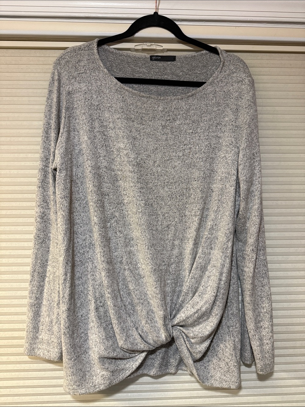 Gibson Light Gray Twist Front Long Sleeve Top
